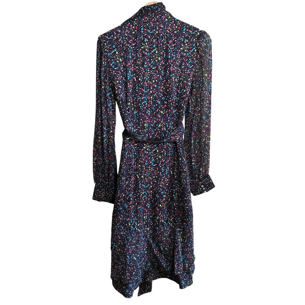 Diane von Furstenberg Silk Paint Splatter Wrap Dress 6 Black Multicolor Womens - Picture 13 of 14